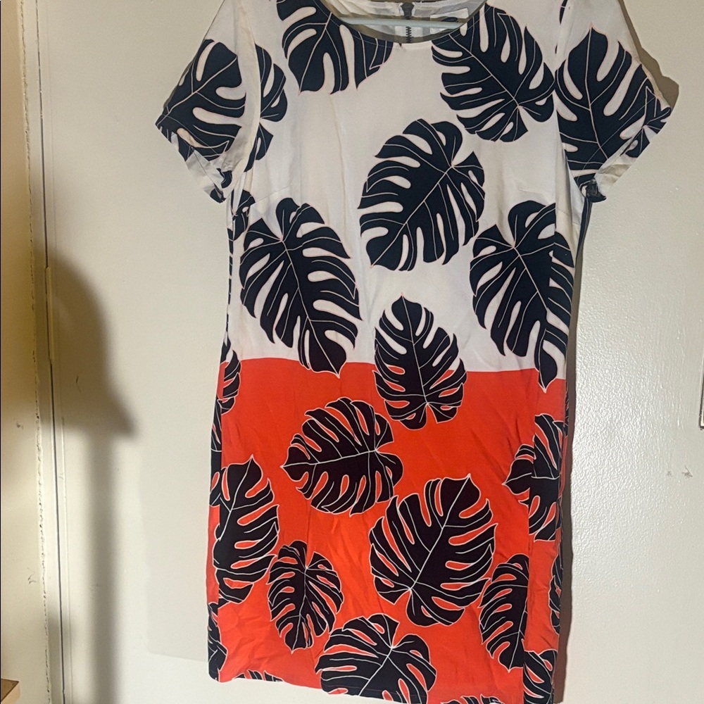 Old Navy White and Red Palm-Print Midi Dress